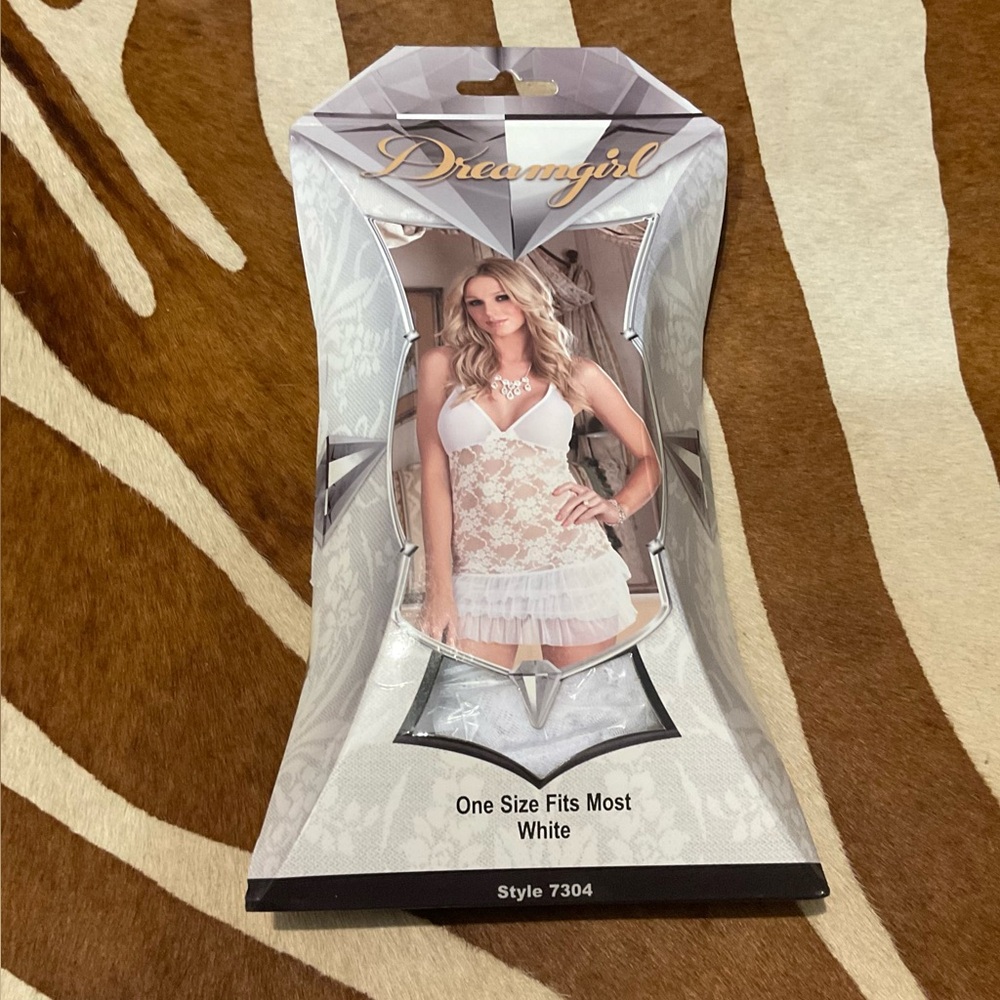 Dreamgirl Stretch Lace Babydoll with Ruffle Hemline and Matching Thong